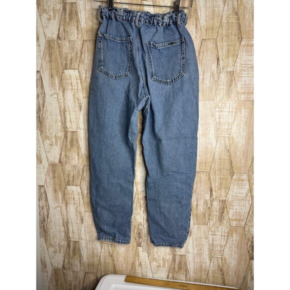 ZARA High Waisted Denim Jeans Paperbag Waist Straight Leg Women S - Picture 1 of 12
